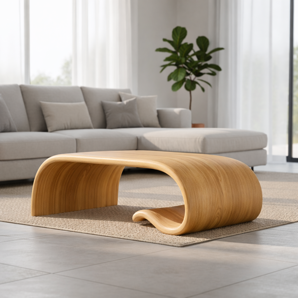 Solid Wood Sculptural Coffee Table with Curved Wave Base – Modern Organic Coffee Table