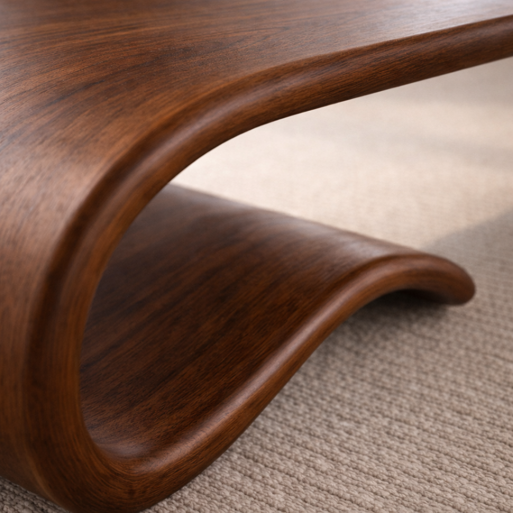 Solid Wood Sculptural Coffee Table with Curved Wave Base – Modern Organic Coffee Table