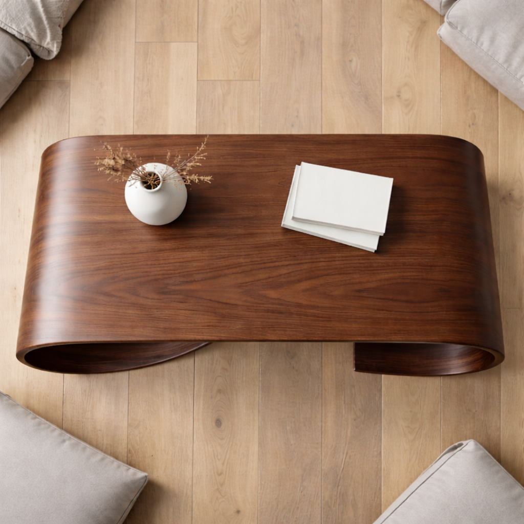 Solid Wood Sculptural Coffee Table with Curved Loop Base – Modern Organic Coffee Table