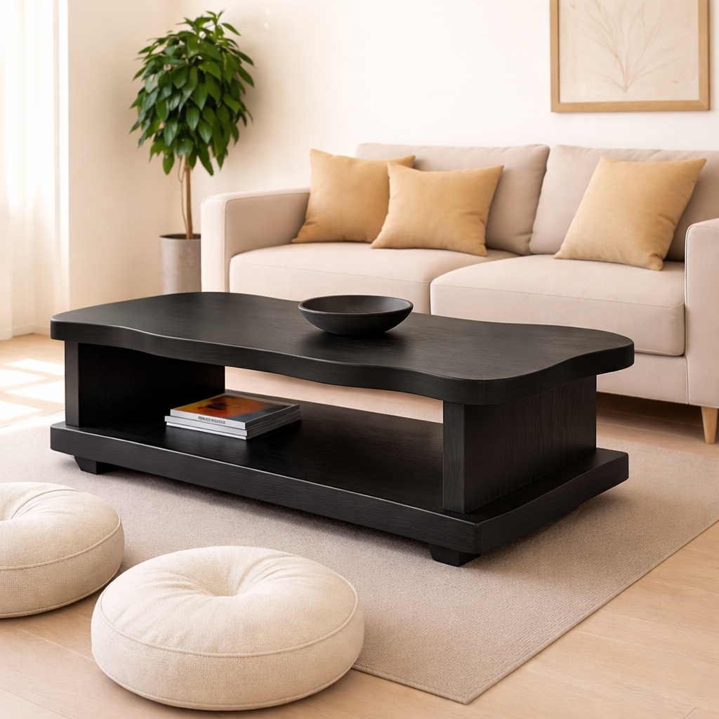 Solid Wood Coffee Table with Open Shelf – Modern Living Room Center Table