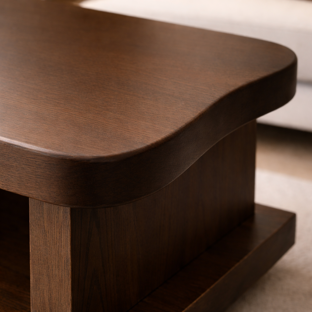 Solid Wood Coffee Table with Open Shelf – Modern Living Room Center Table