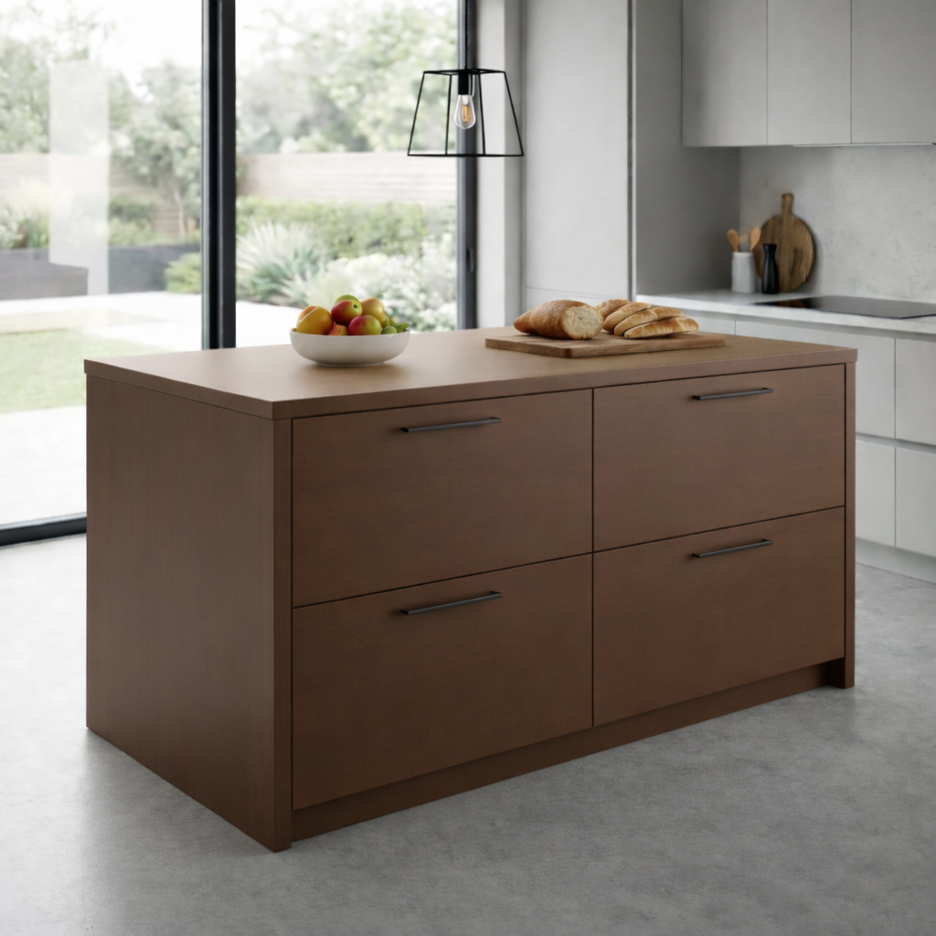 Solid Wood Kitchen Island with 4 Drawers – Modern Storage Prep Table