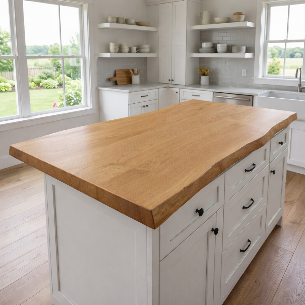 Solid Wood Kitchen Countertop – Live Edge Island Top for Modern Farmhouse Kitchens
