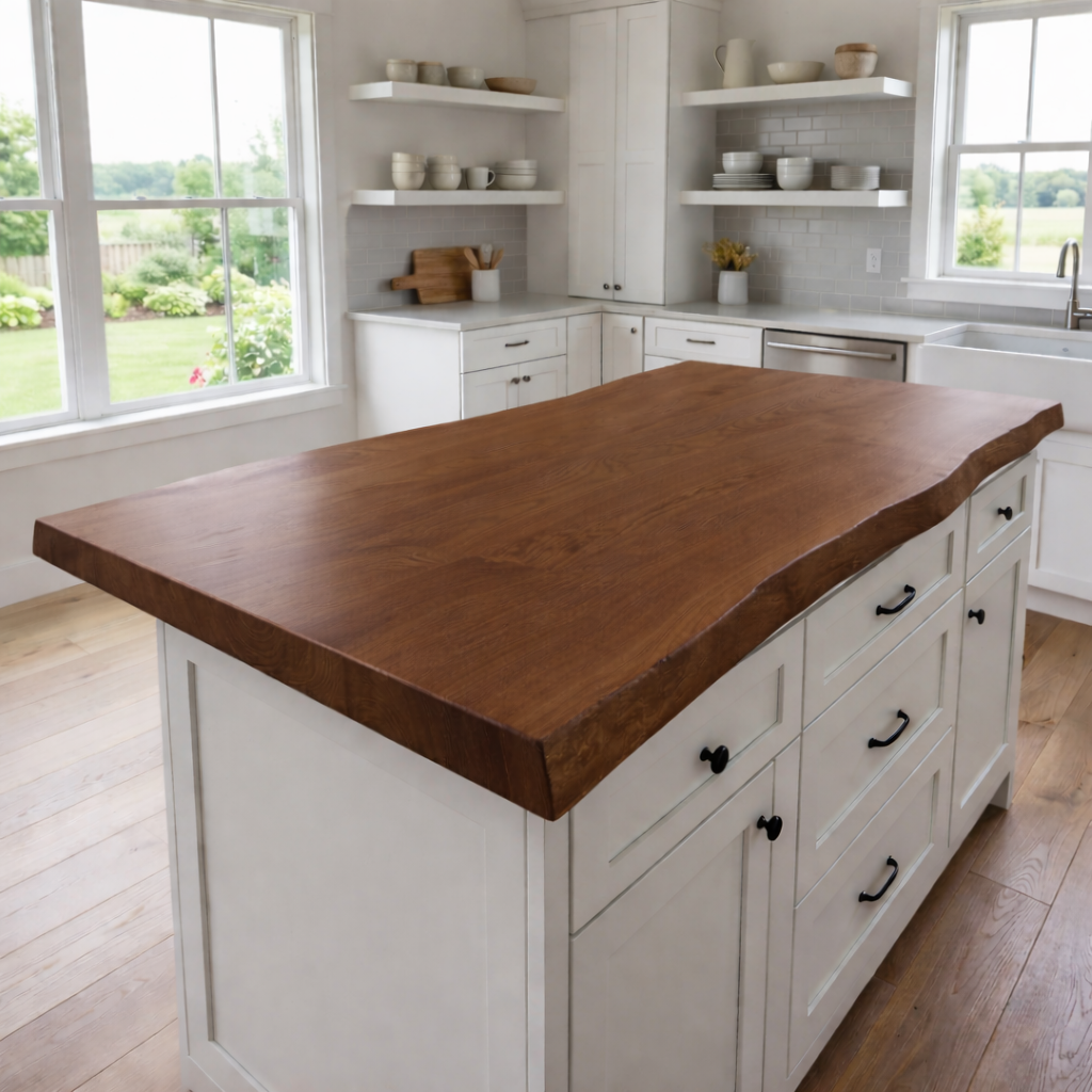 Solid Wood Kitchen Countertop – Live Edge Island Top for Modern Farmhouse Kitchens