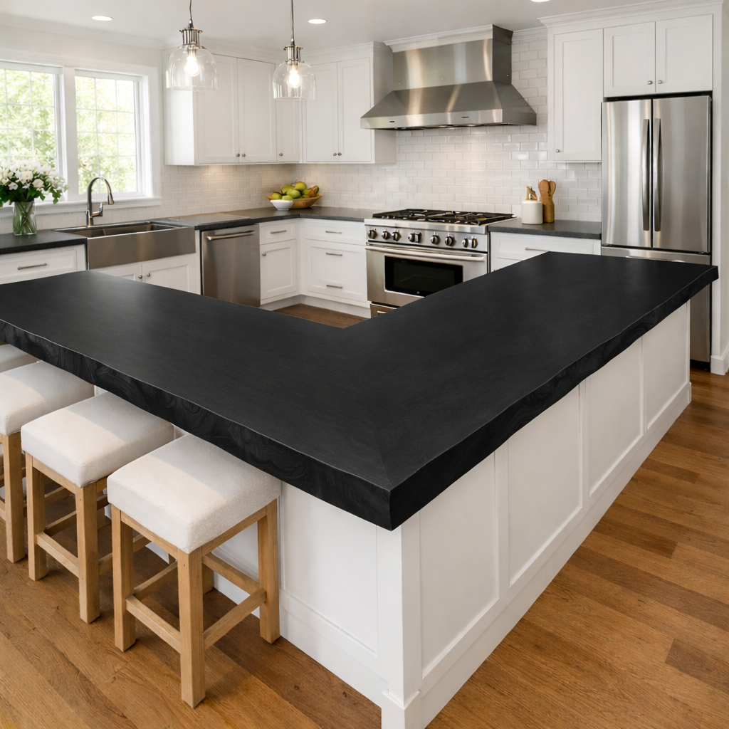 Solid Wood Live Edge Kitchen Countertop – L-Shaped Island Bar Top