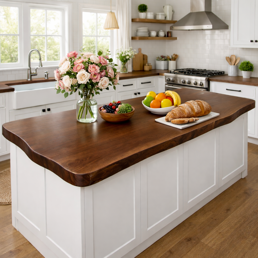 Solid Wood Kitchen Countertop – Thick Island Top for Farmhouse Kitchen