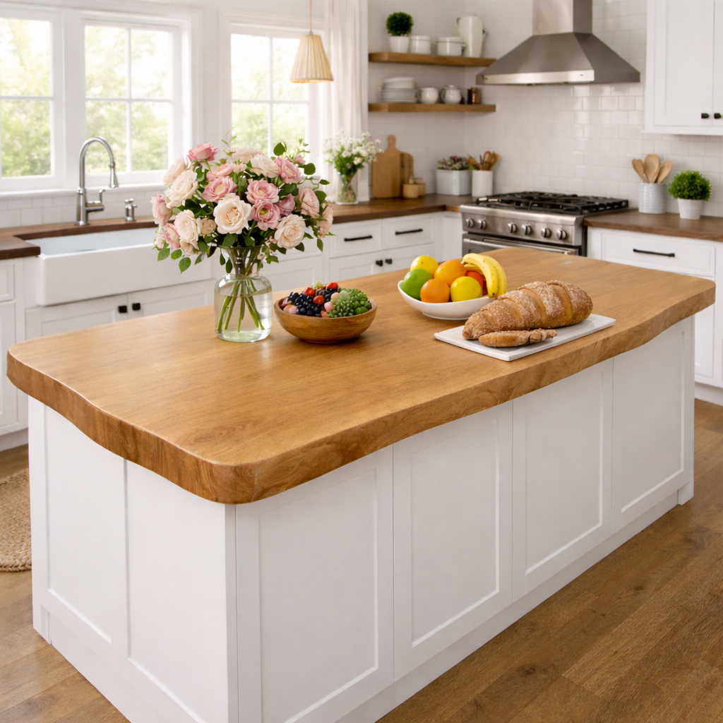 Solid Wood Kitchen Countertop – Thick Island Top for Farmhouse Kitchen