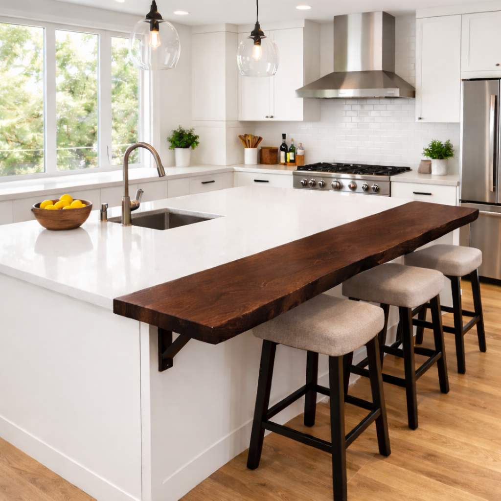 Solid Wood Kitchen Countertop Overhang – Live Edge Bar Top for Kitchen Island
