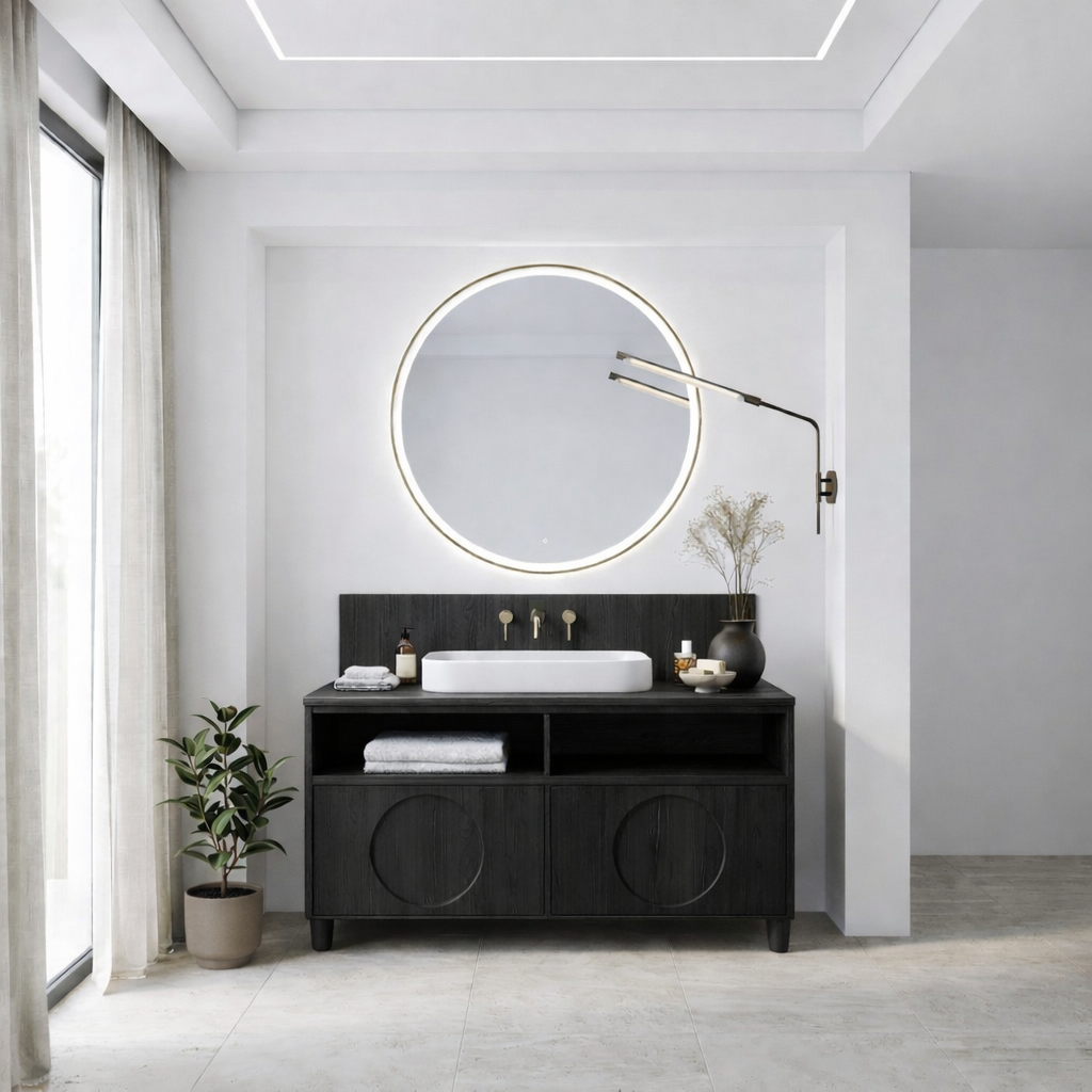 Handcrafted Circular Detail Vanity - Solid Wood Freestanding Modern Bathroom Cabinet