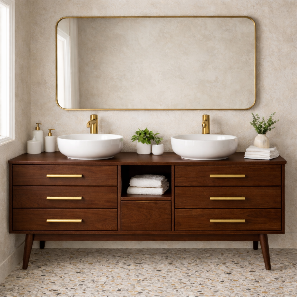 Symmetrical 6-Drawer Freestanding Vanity - Handcrafted Solid Wood Double Console