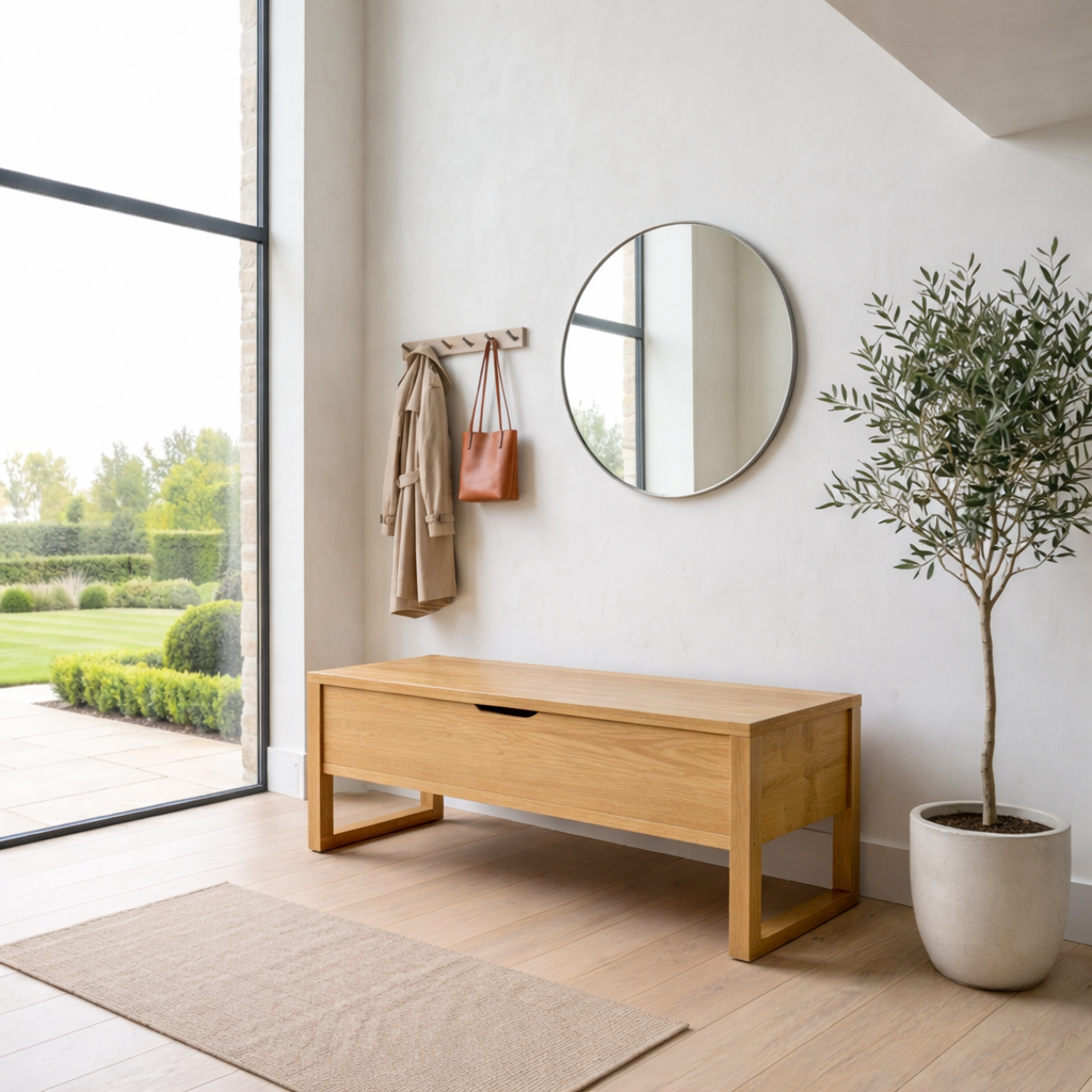 Solid Wood Storage Bench with Lift Top – Minimalist Entryway Storage Bench