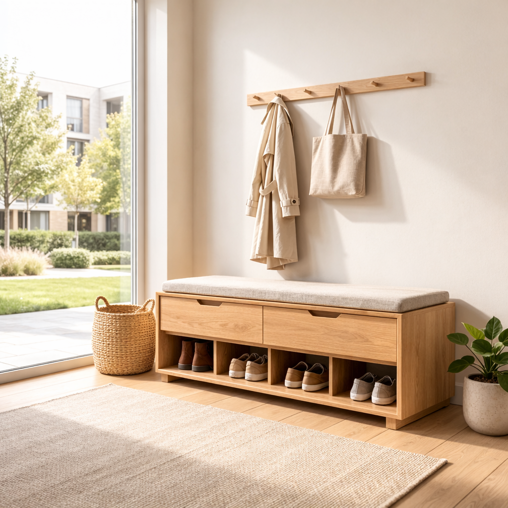Solid Wood Shoe Storage Bench with Drawers & Open Shelves – Entryway Shoe Bench