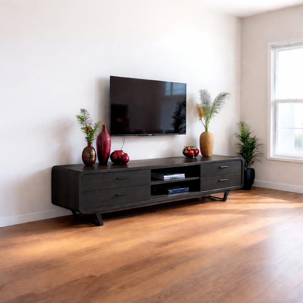 Solid Wood TV Stand Walnut Mid Century Modern Media Console with Storage