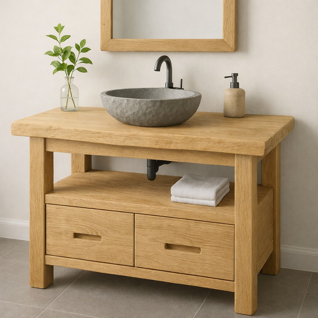 Solid Wood Bathroom Vanity Rustic Farmhouse Single Sink with Storage Drawers