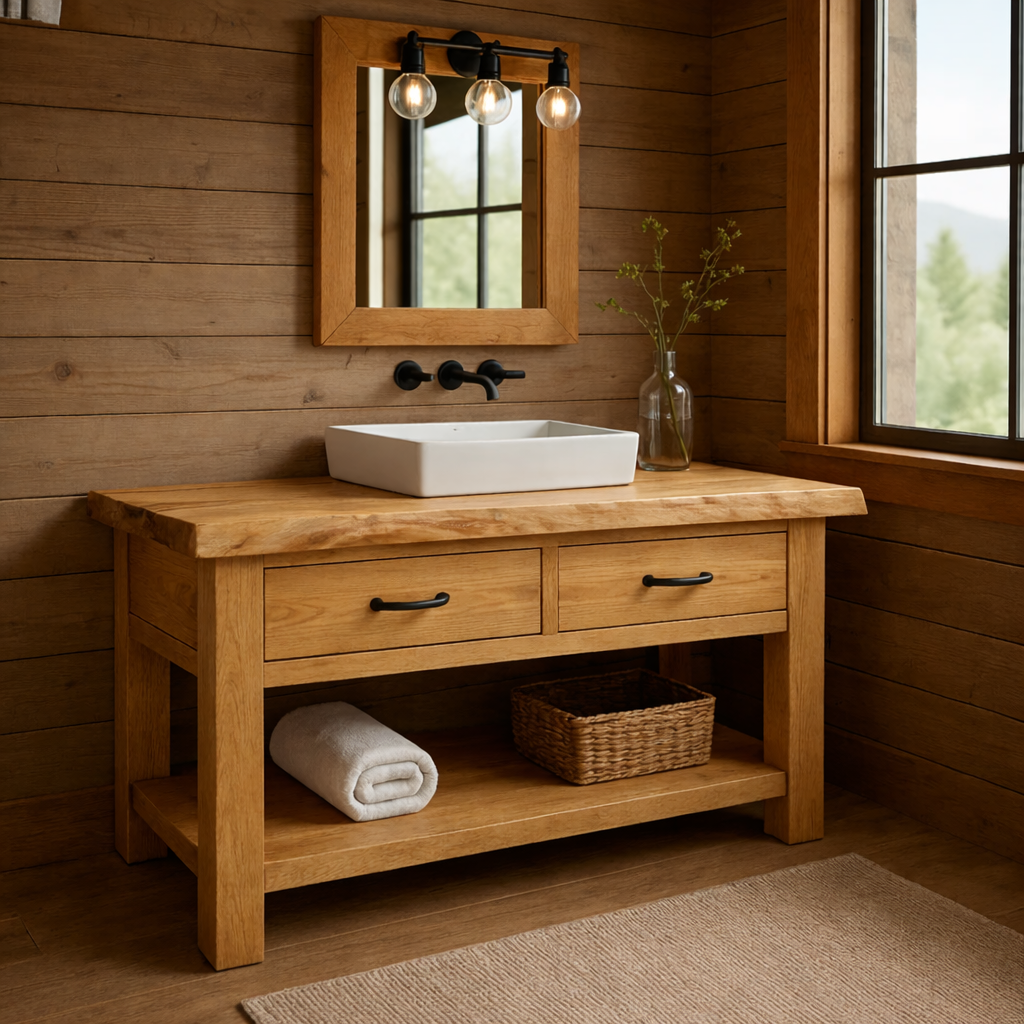Solid Wood Bathroom Vanity Rustic Farmhouse Single Sink with Drawers and Shelf