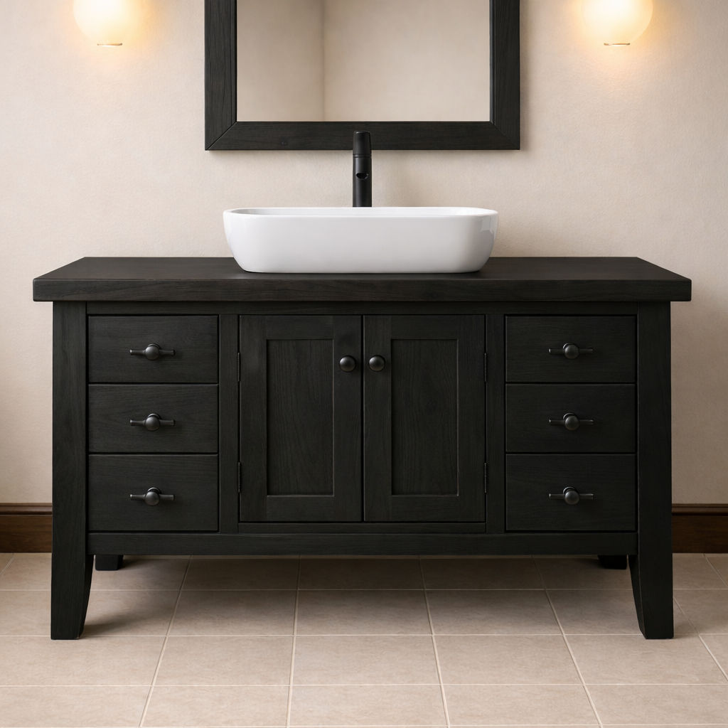 Solid Wood Bathroom Vanity Walnut Farmhouse Single Sink with Cabinet and Drawers