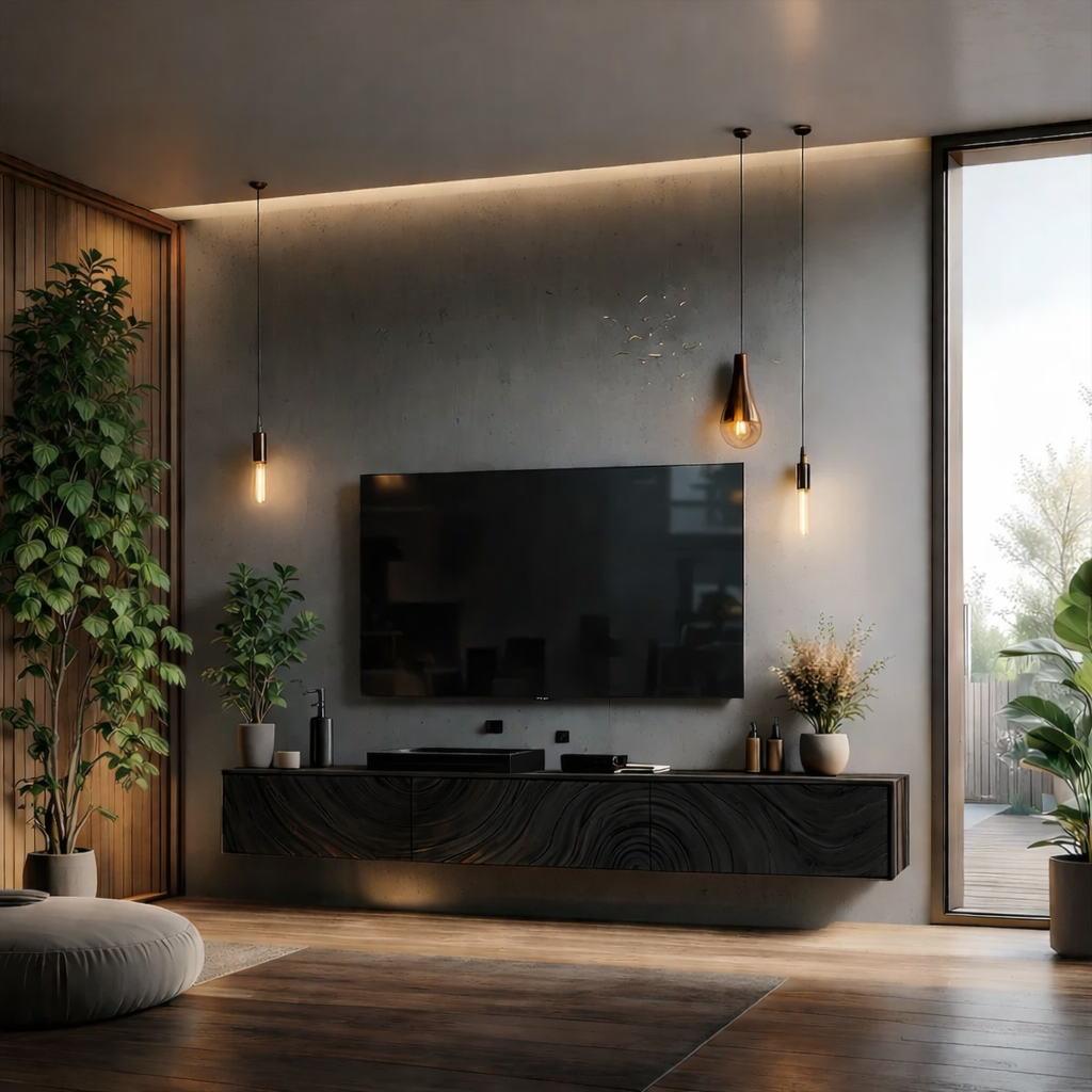 Solid Wood Floating TV Stand Walnut Wall Mounted Media Console with Storage