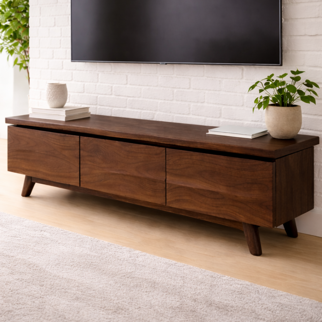 Solid Wood TV Stand with Modern Design and Storage