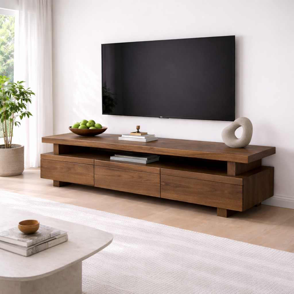 Solid Wood TV Stand with Storage and Modern Design