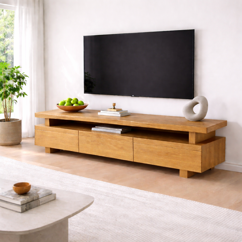 Solid Wood TV Stand with Storage and Modern Design