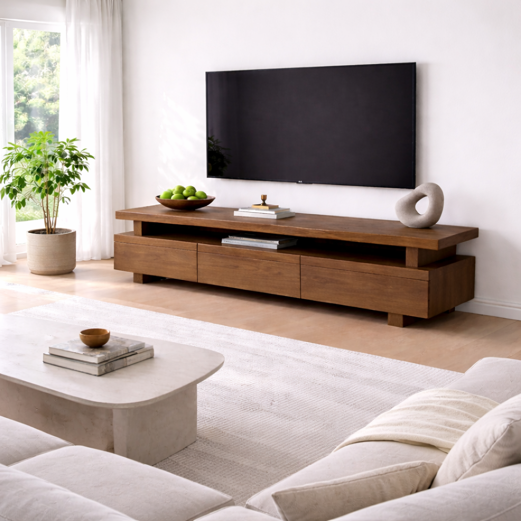 Solid Wood TV Stand with Storage and Modern Design