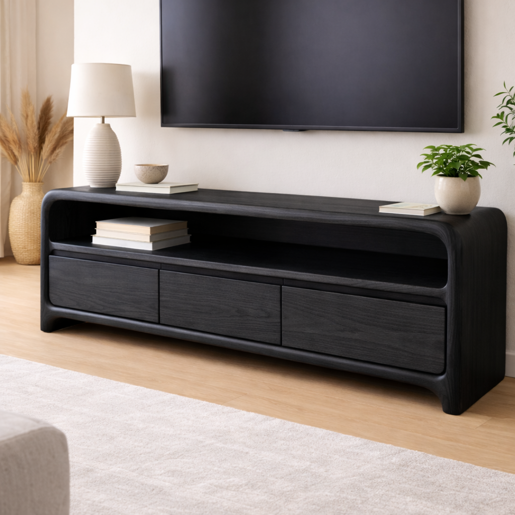 Solid Wood TV Stand with Sleek Design and Storage Drawers