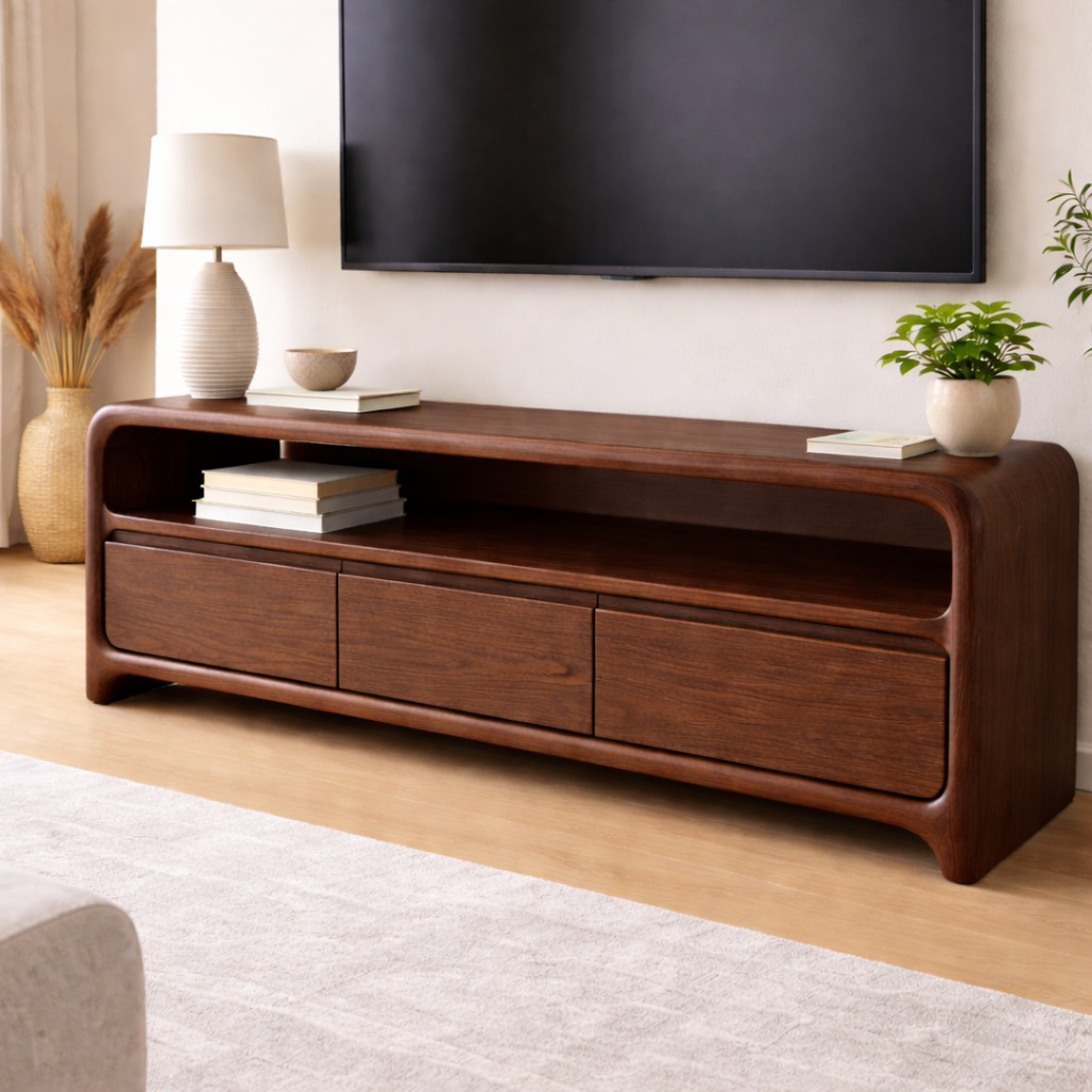 Solid Wood TV Stand with Sleek Design and Storage Drawers