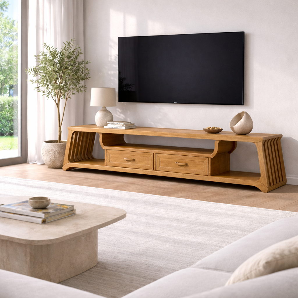 Modern Solid Wood TV Stand with Storage – Stylish & Functional TV Console