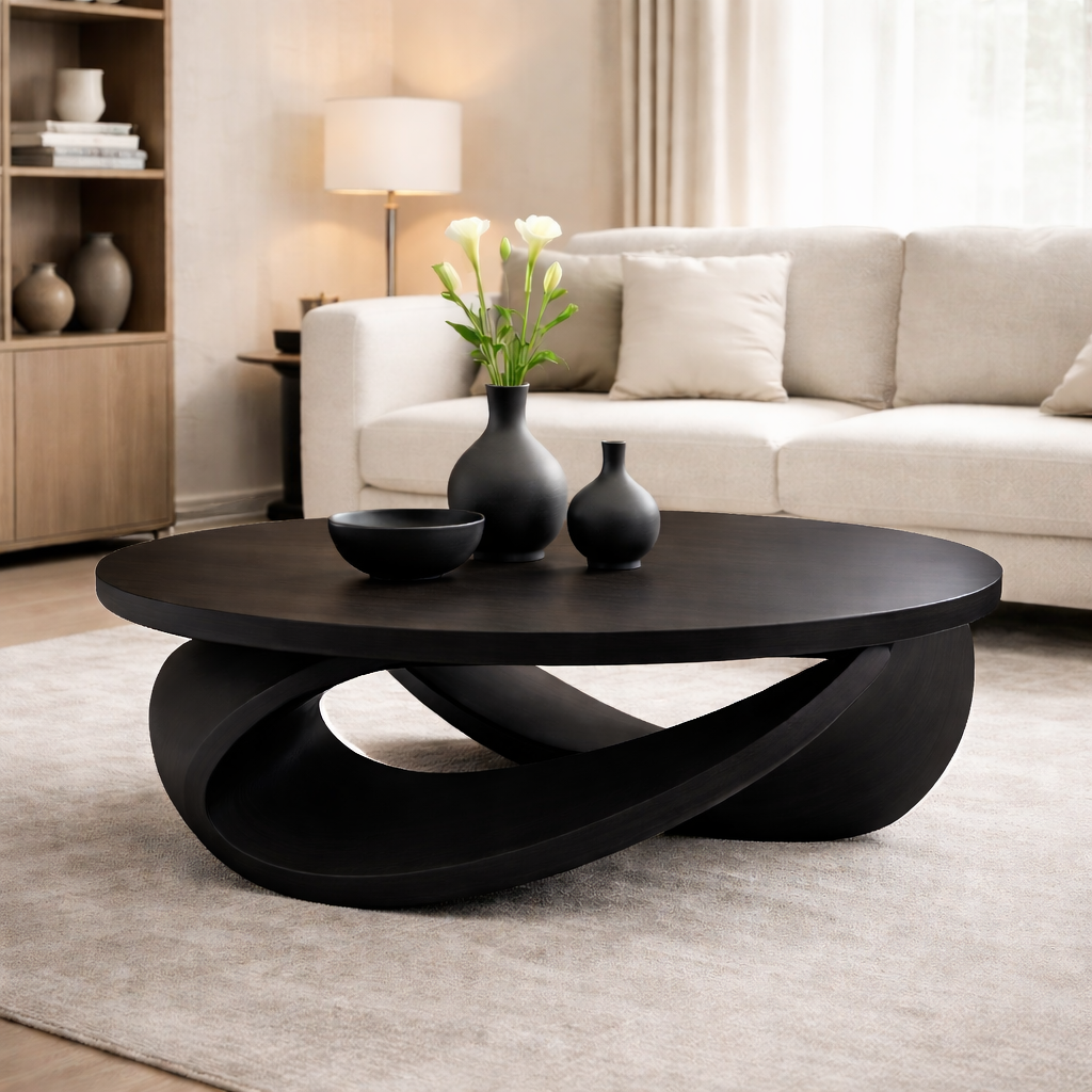 Sculptural Solid Wood Coffee Table – Modern Elegant Design for Living Rooms