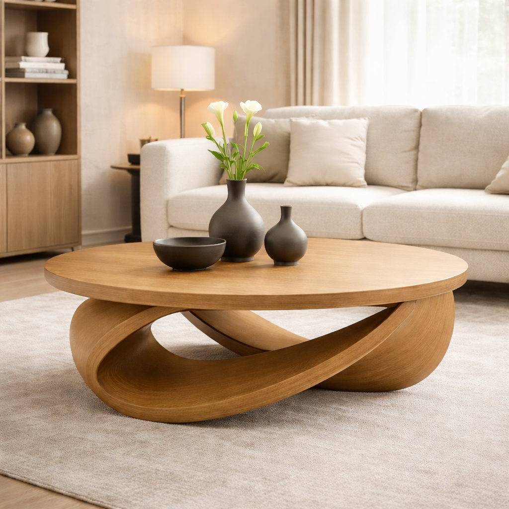 Sculptural Solid Wood Coffee Table – Modern Elegant Design for Living Rooms