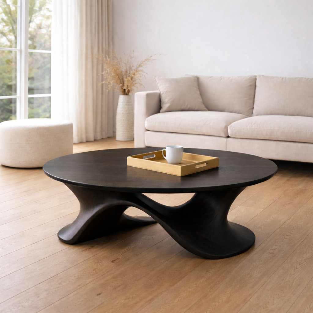 Sculptural Solid Wood Coffee Table – Modern Twisted Design Living Room Centerpiece