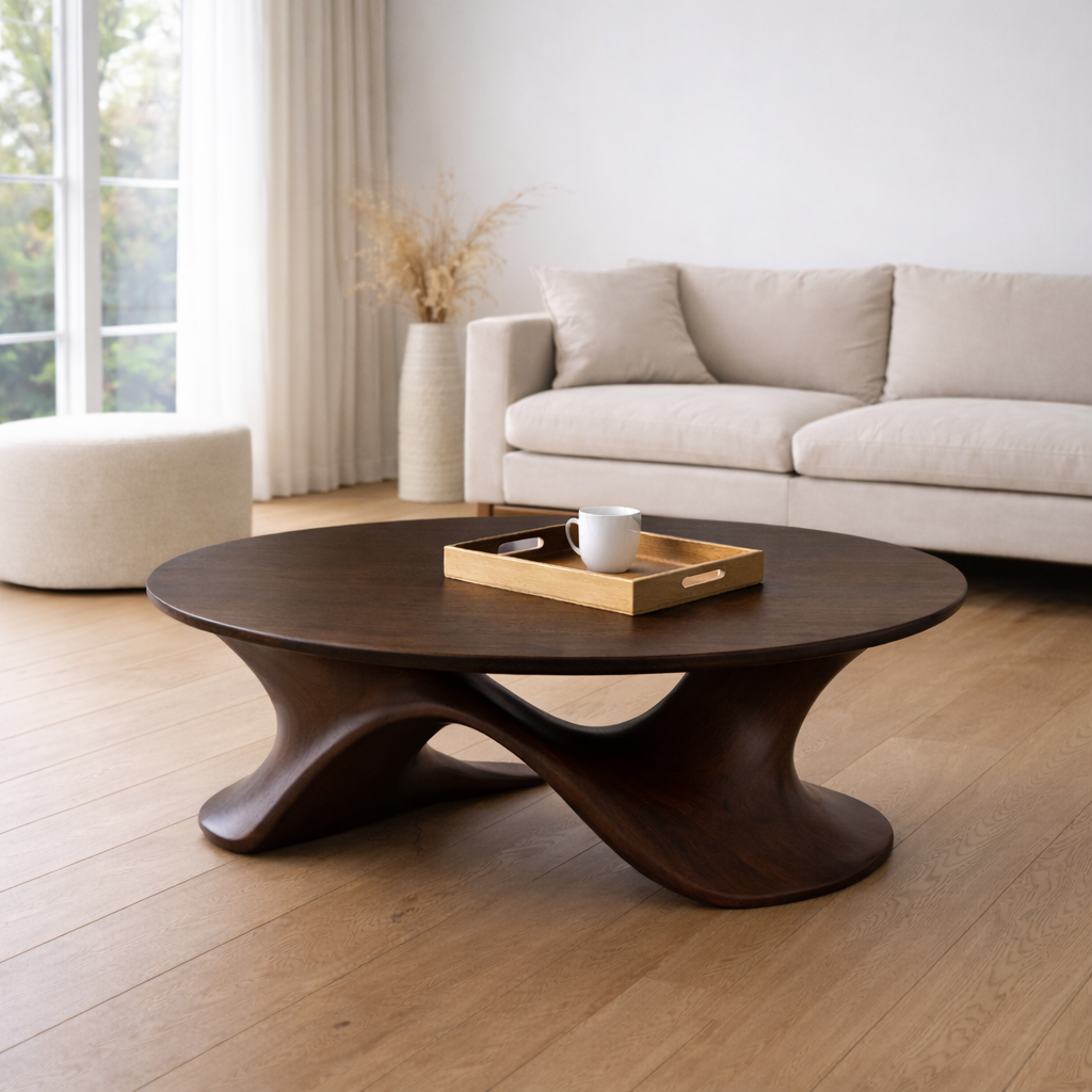 Sculptural Solid Wood Coffee Table – Modern Twisted Design Living Room Centerpiece