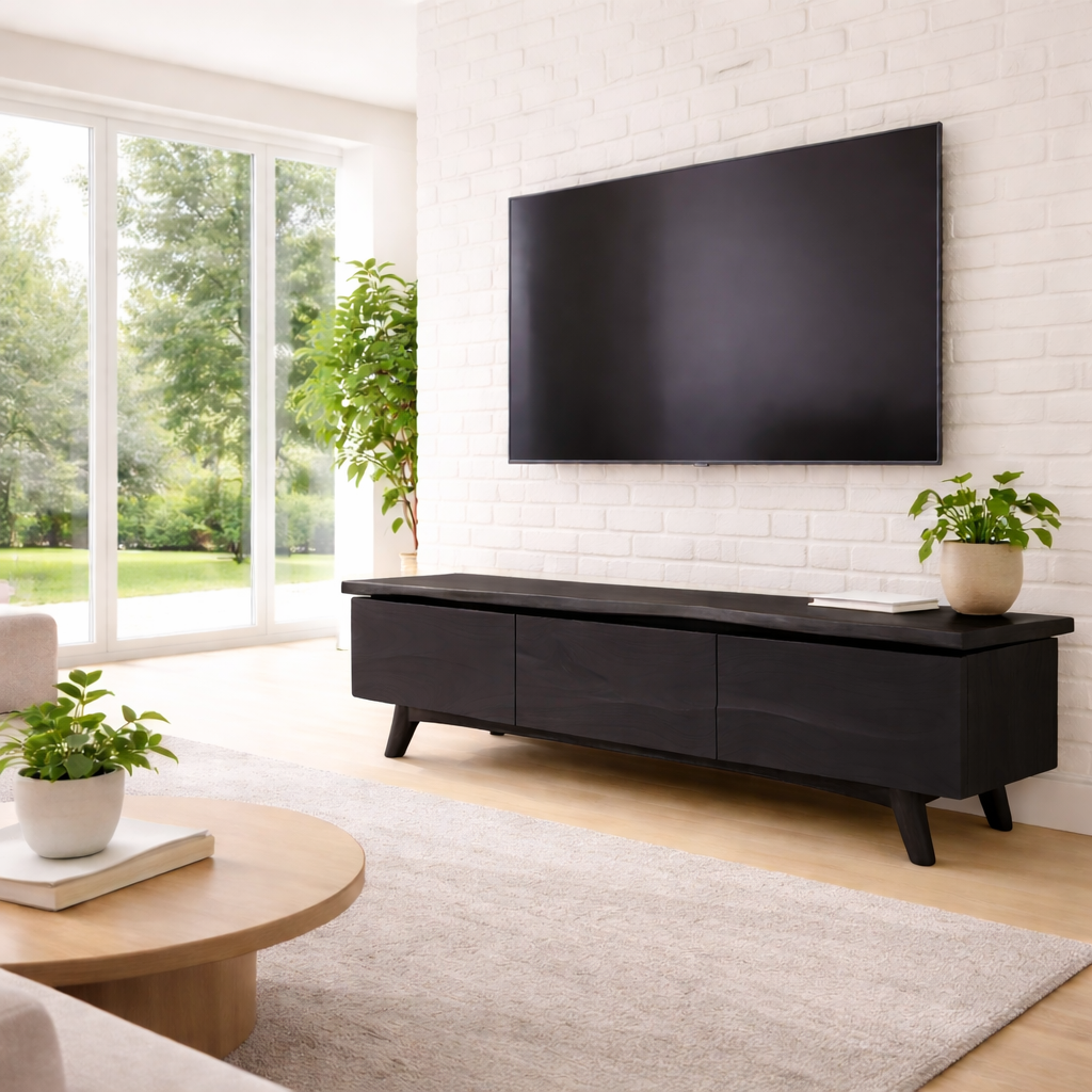 Solid Wood TV Stand with Modern Design and Storage
