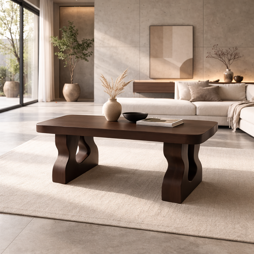 Solid Wood Coffee Table with Sculptural Legs – Modern Living Room Center Table