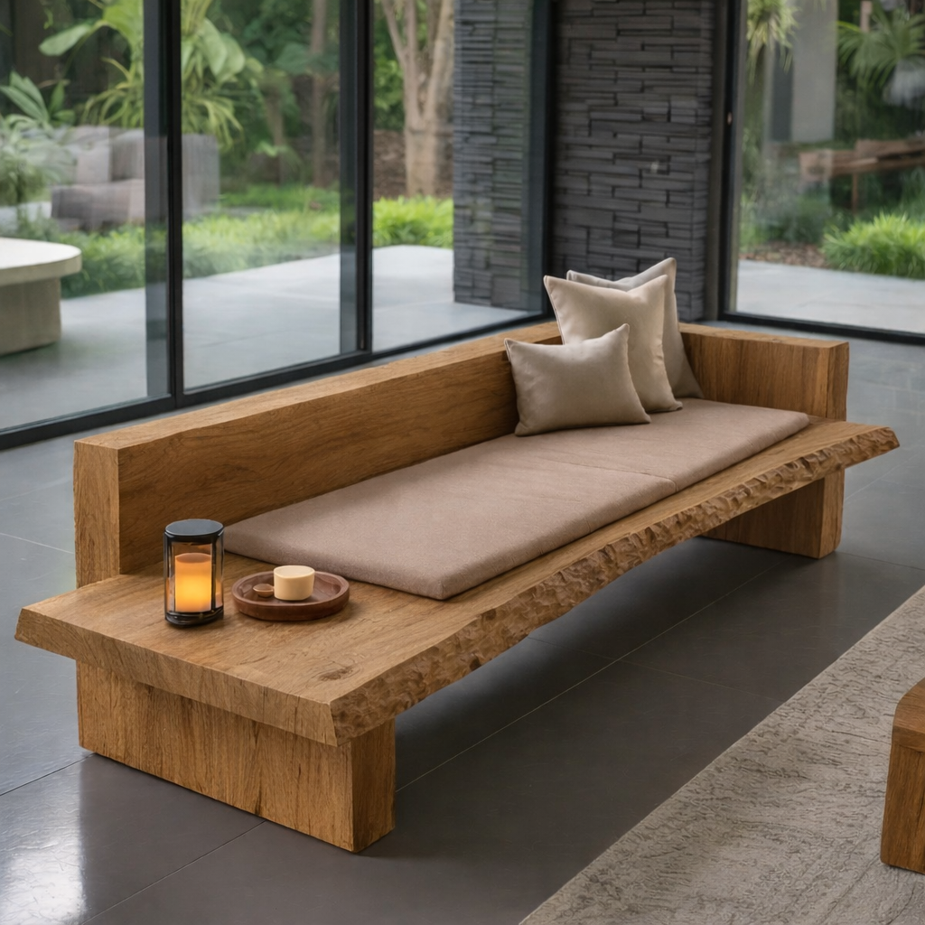 Solid Wood Live Edge Wooden Sofa Contemporary Rustic Style