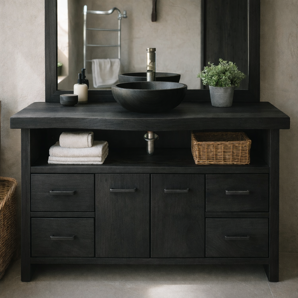 Solid Wood Live Edge Double Bathroom Vanity with 6 Drawers and Double Cabinet Doors for Modern Farmhouse Bathrooms