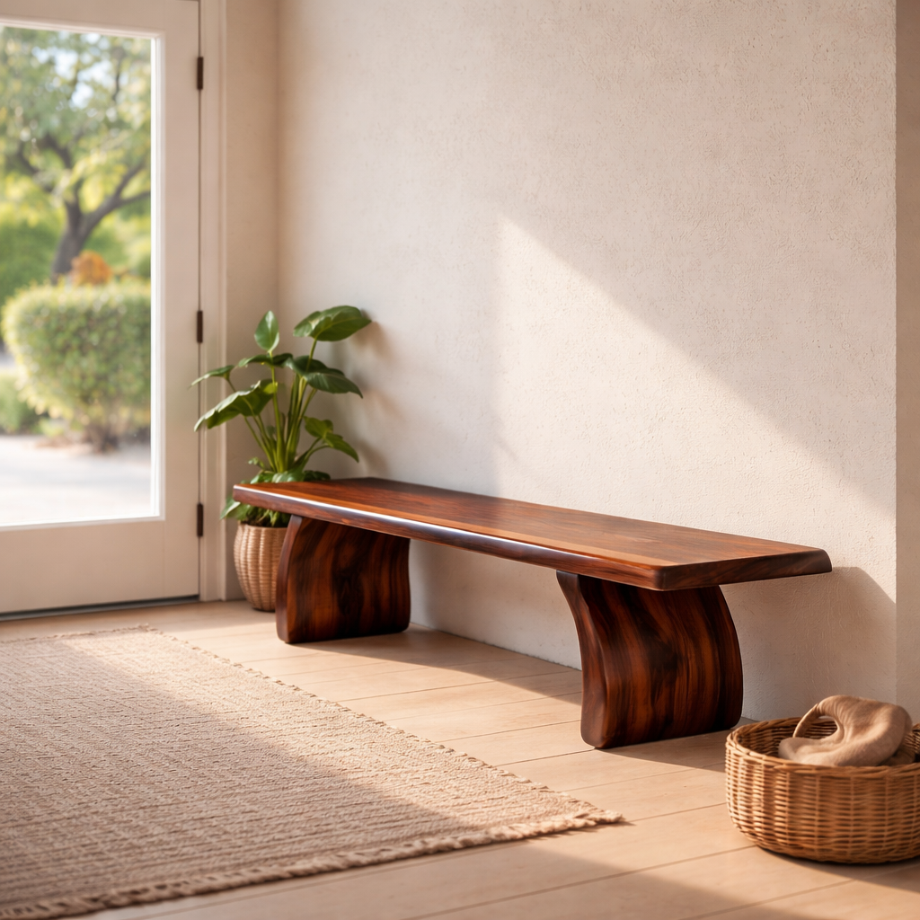 Solid Wood Bench with Sculptural Base – Minimalist Modern Design