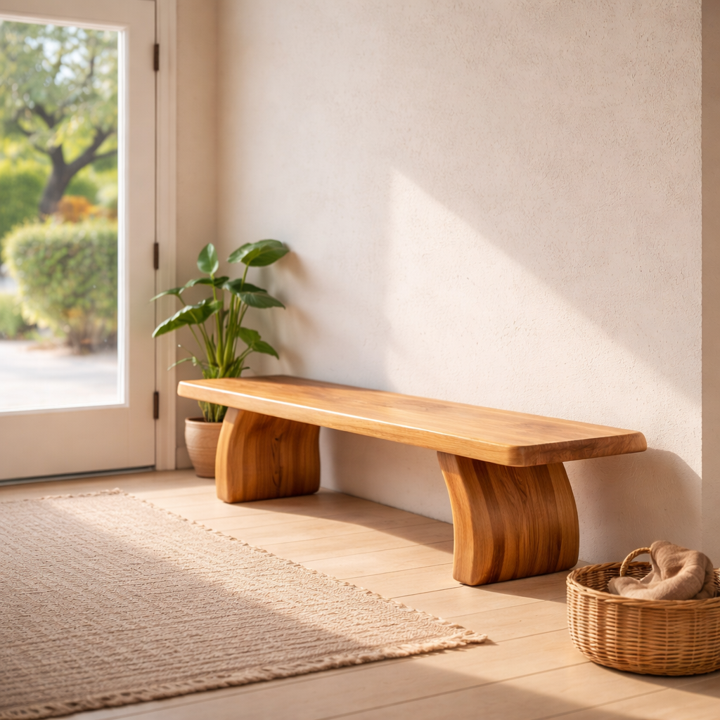 Solid Wood Bench with Sculptural Base – Minimalist Modern Design