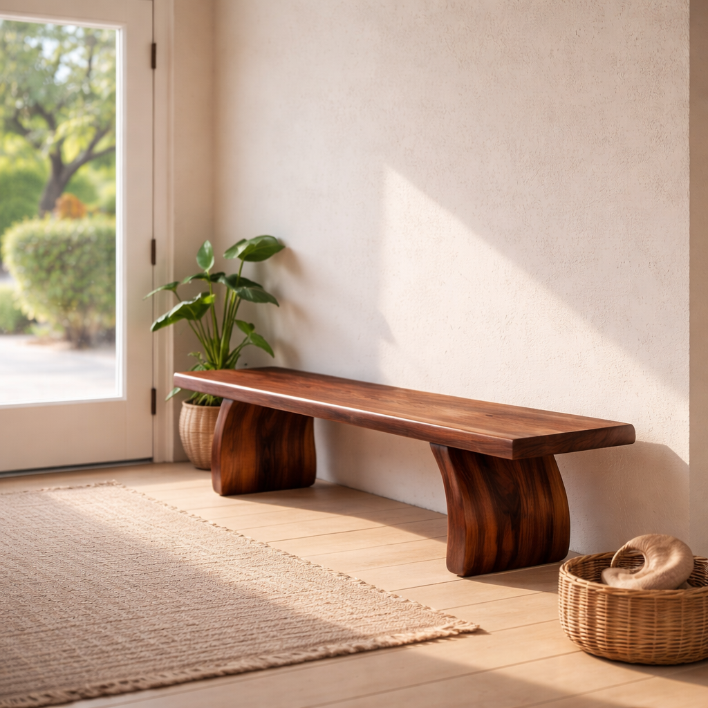 Solid Wood Bench with Sculptural Base – Minimalist Modern Design