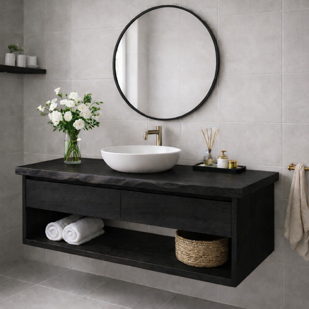 Floating Solid Wood Bathroom Vanity With Drawers – Wall Mounted