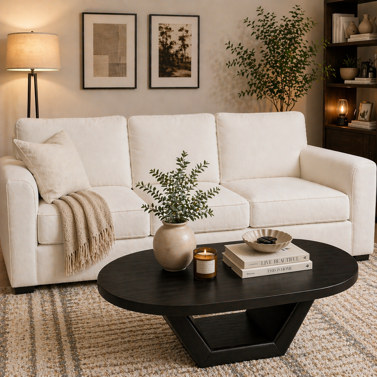 Solid Wood Coffee Table with Sculptural Base