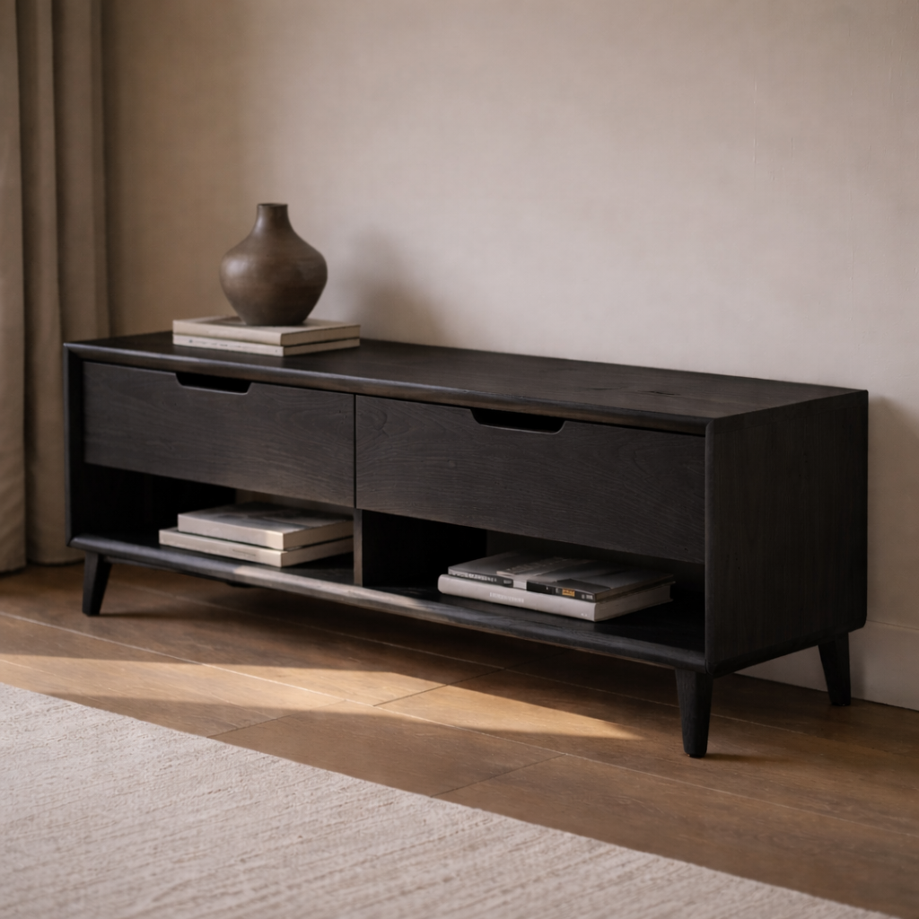 Solid Wood Entryway Bench with 2 Drawers & Open Shelf – Modern Storage Bench