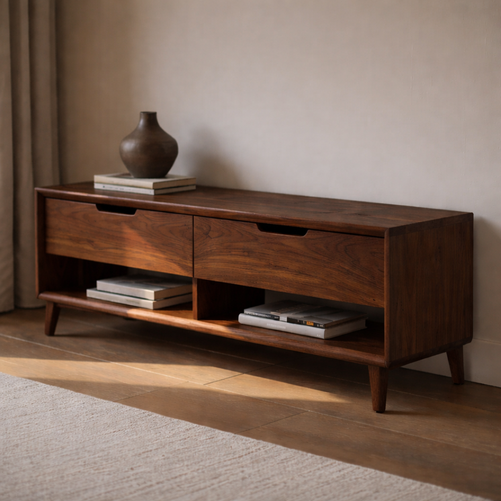 Solid Wood Entryway Bench with 2 Drawers & Open Shelf – Modern Storage Bench