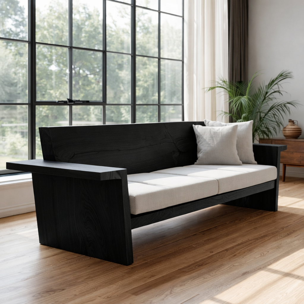 Solid Wood Sofa Frame – Rustic Modern Wooden Bench Style Sofa