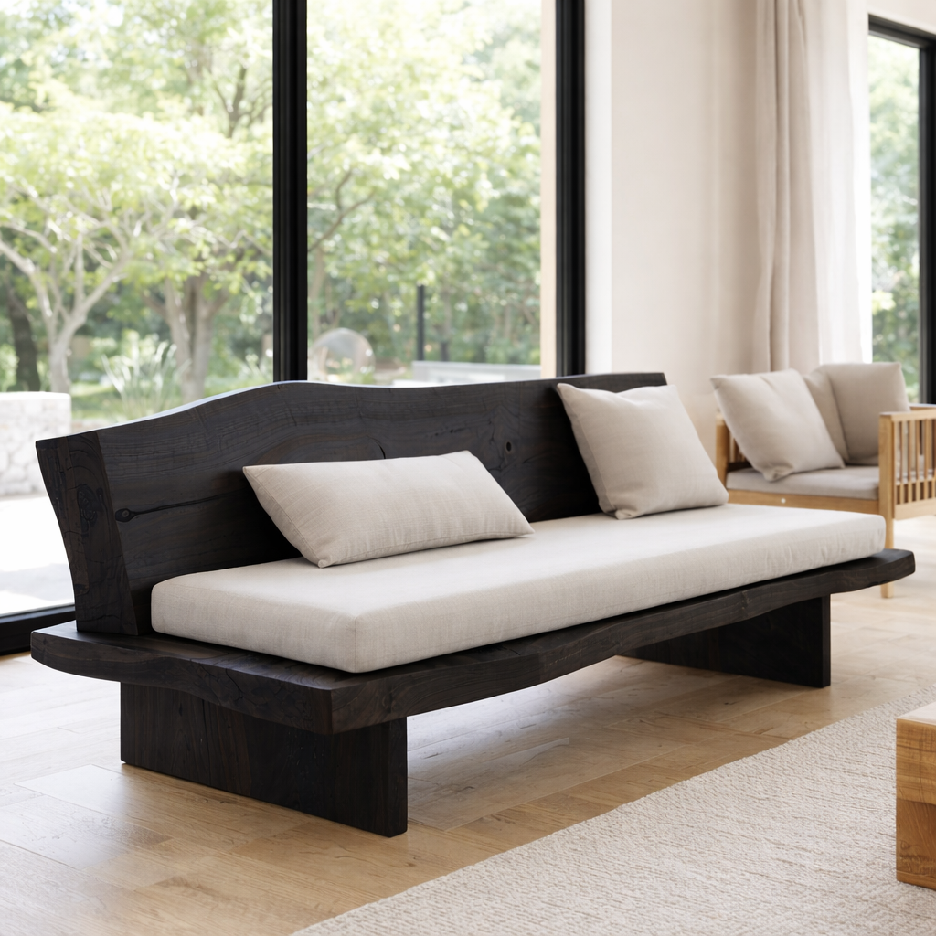 Solid Wood Sofa Frame – Live Edge Rustic Wooden Living Room Sofa