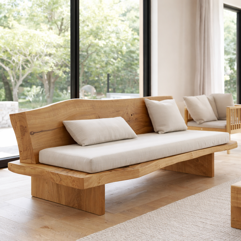 Solid Wood Sofa Frame – Live Edge Rustic Wooden Living Room Sofa