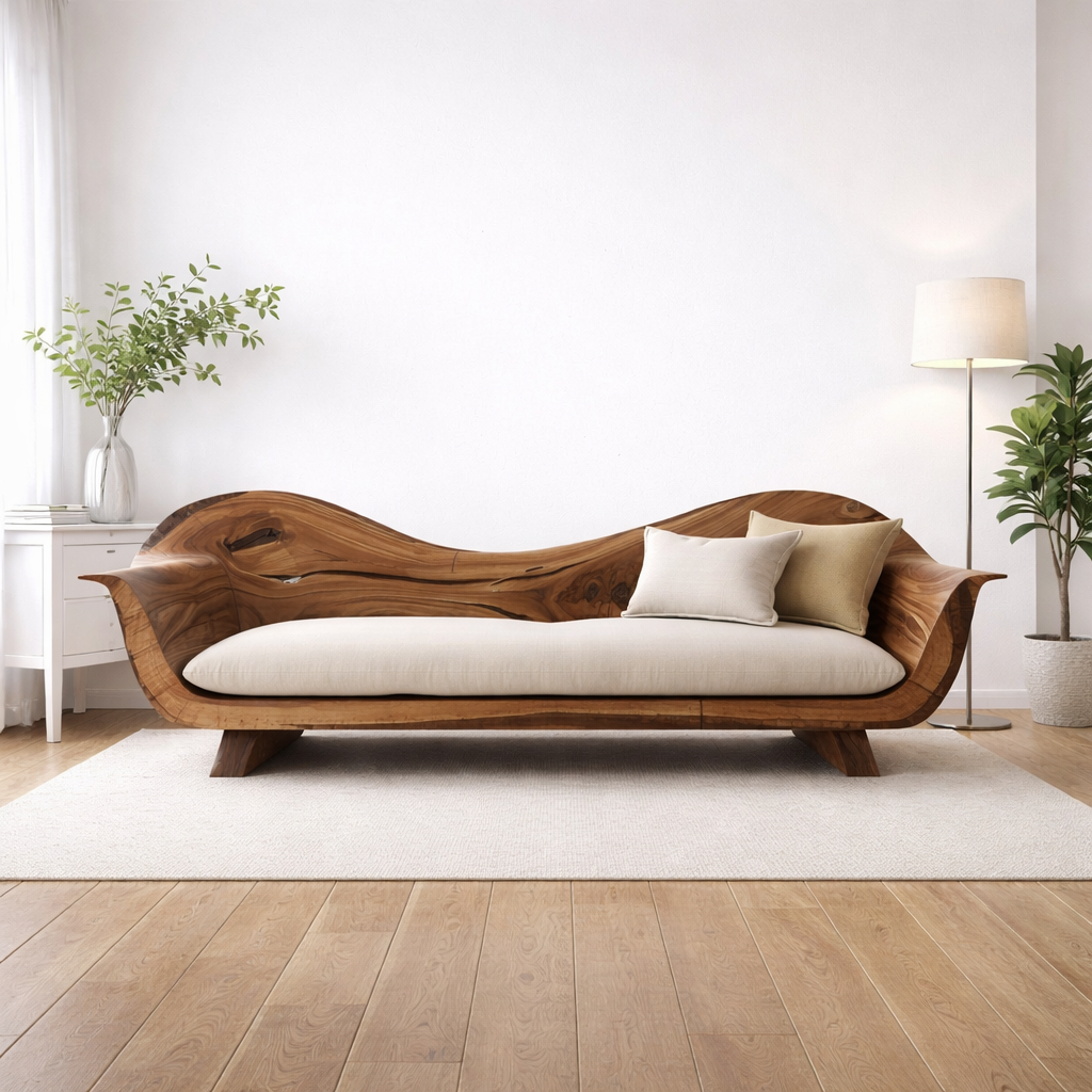 Live Edge Solid Wood Sofa – Sculptural Walnut Wooden Sofa