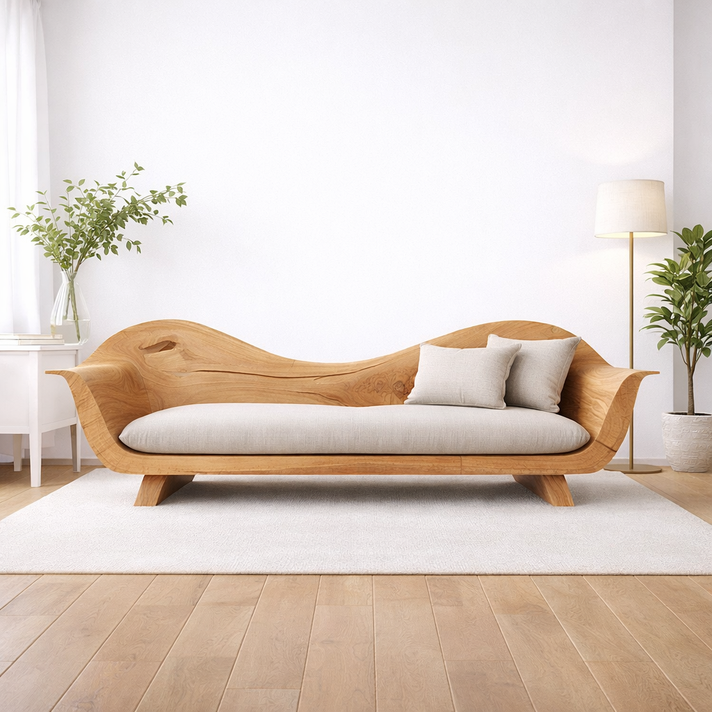 Live Edge Solid Wood Sofa – Sculptural Walnut Wooden Sofa