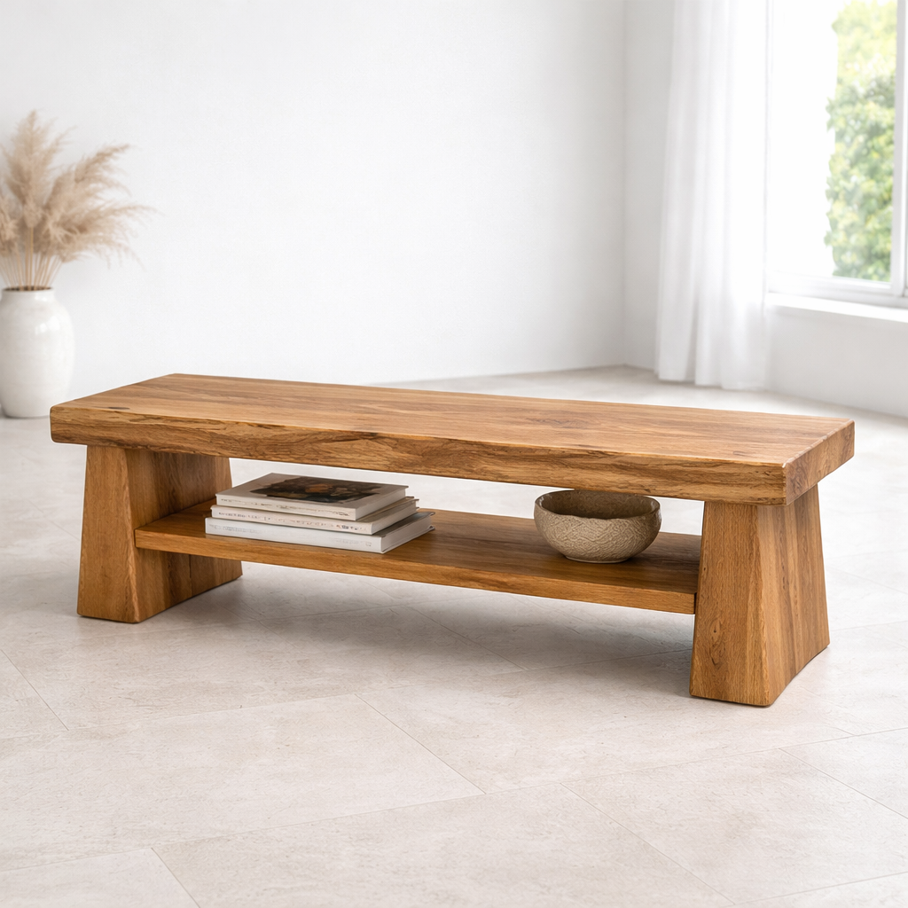 Solid Wood Entryway Bench with Shelf, Wooden Shoe Bench, Hallway Seating, Minimalist Storage Bench
