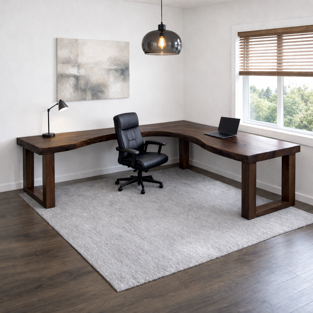 Live Edge Solid Wood L-Shaped Desk for Modern Home Office